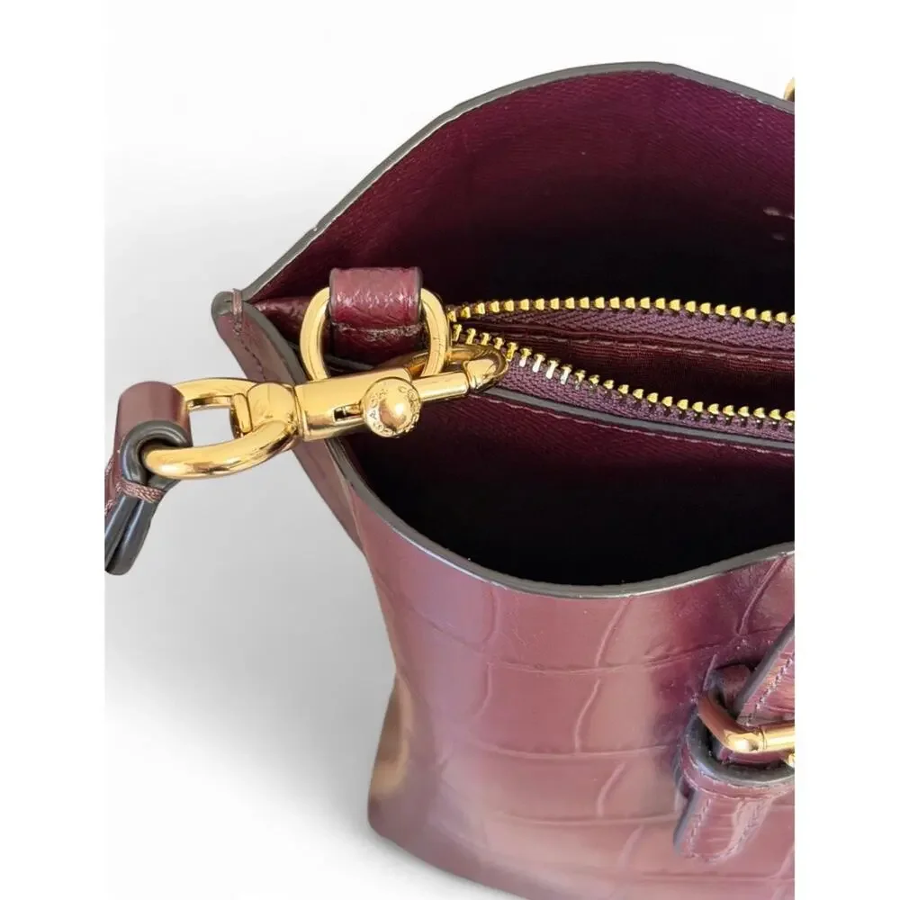 Coach Mollie Tote Bag 25 Merlot Croc Embossed Leather Crossbody CW017